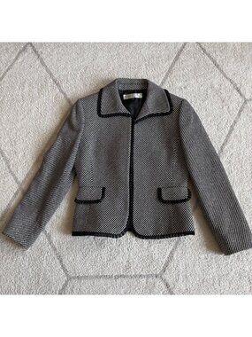 Tahari Petite Blazer Black White Shimmer Stripe Jacket Workwear Denim Ready